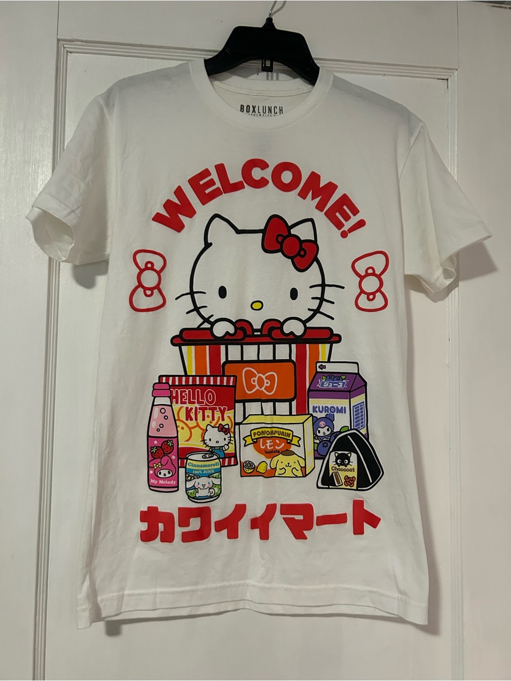 BoxLunch Hello Kitty White Short Sleeve Tee - 'Welcome' Graphic